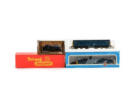 OO gauge model railway diesel locomotives, four including Tri-ang R155 Switcher T.C. series; Airfix A1A-A1A class, blue; Airf