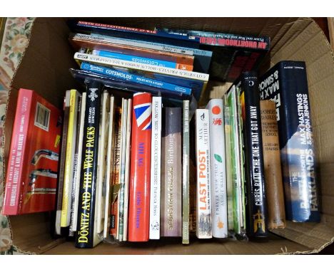 Assorted volumes to include Max Hastings, Chris Ryan, portrait of Gloucestershire, books on The Cotswolds (3 boxes) 