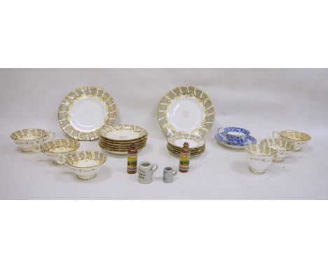 Spode blue and white transfer-printed teacup and saucer, a Victorian part tea service, two miniature stoneware bottles and a 