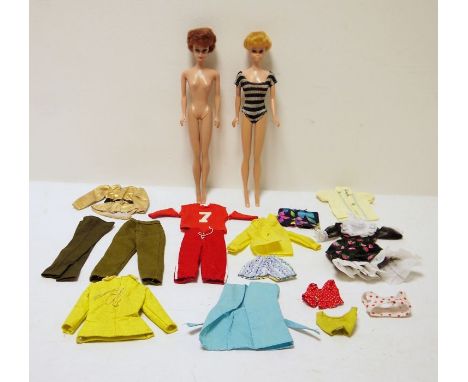Mattel Barbie doll with blonde hair "Midge", marked "Barbie 1958 by Mattel Sphinx patented" and "Midge 1962/82 (?)" and anoth
