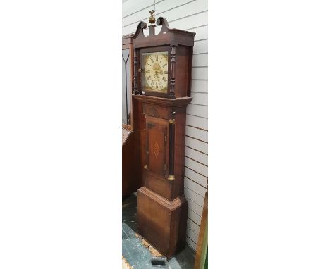 19th century oak and mahogany cased longcase clock&nbsp;with swan neck pediment, painted dial with Roman numerals, marked 'Ol