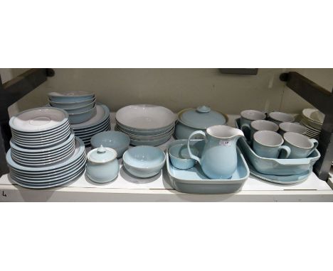 Denby stoneware eggshell blue and white glazed dinner and tea service