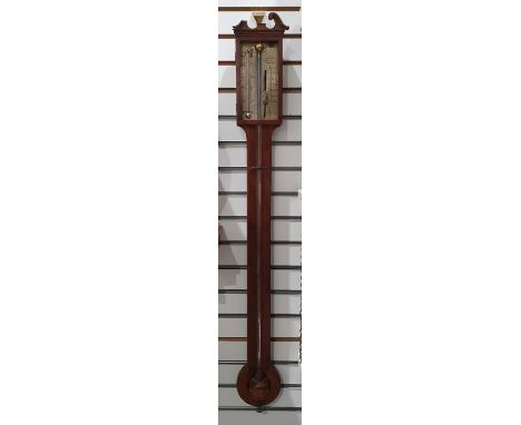 Mahogany stick barometer case, the dial marked 'J Lizars, 28 English St Carlisle' (no mercury and damaged)\