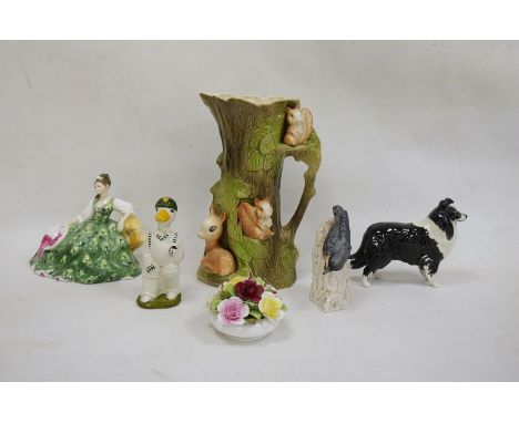 Royal Doulton figure HN2474 'Elyse', a Beswick model of a border collie, a Goebel model of a bird, marked CB84 and 1967 to ba