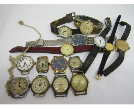 1930s 9ct gent's watch head, with Arabic numerals and subsidiary second dial, lacks glass, not currently running, together wi