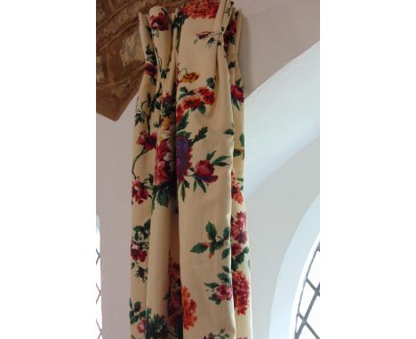 1 pair good quality curtains made from Colefax &amp; Fowler fabric in&nbsp; floral print with triple pleat heading and blanke