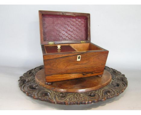 Regency rosewood sarcophagus tea caddy, the hinged lid enclosing a part lidded interior, 20cm wide, together with a further r