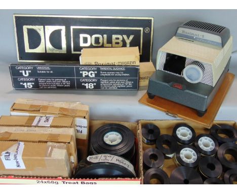 A collection of vintage cinema items to include film reels, projector, a Dolby sign, etc (a collection) 