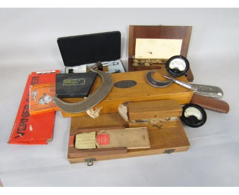 A collection of engineering tool type items comprising Pratt &amp; Witney cased tool set M &amp; W cased gauge tool, further 