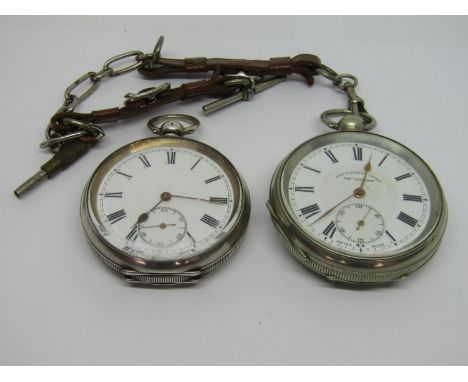 The Triumph silver lever pocket watch, the enamel dial with Roman numerals and subsidiary second dial, with leather, silver a
