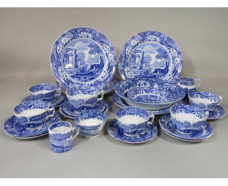 A collection of Copeland Spode Italian pattern blue and white printed wares comprising a circular serving bowl, four dinner s
