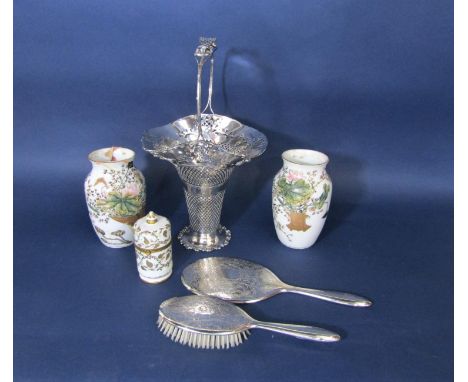 A mixed lot comprising a silver plated vase with wavy handle and diaper pierced sides, 40 cm high, together with a le Tallec 