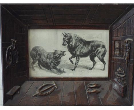 Study of a seated terrier in a landscape setting, oil on card, 9 x 7cm, in shaped frame with gilt slip, together with a 19th 