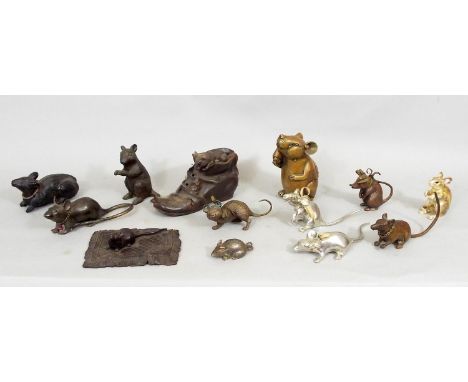 A miscellaneous collection of rodents, principally in bronze, 11cm max (13)