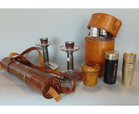 Cased leather clad and lacquered brass draw telescope by Broadhurst, Clarkson &amp; Co Ltd of London, together with a further