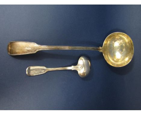 Good large Victorian silver fiddle thread soup ladle, maker Francis Higgins of The Portland Co, London 1861, together with a 