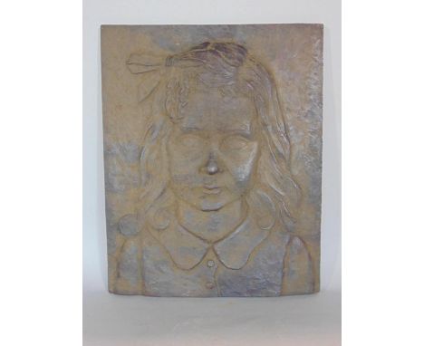 A 19th century bronze in relief showing a young girl with her hair tied in a bow, 33x 26cm 