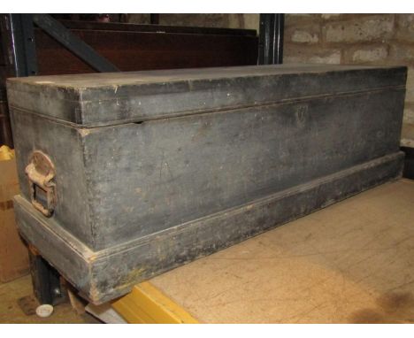 A 19th century stained pine carpenters tool chest and tools contained within including a selection of moulding planes, stampe