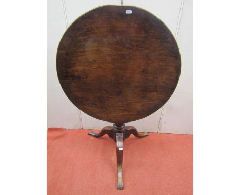 A Georgian snap top occasional table in mixed wood with cannon shaped pillar, bird cage and tripod supports, 68cm wide 