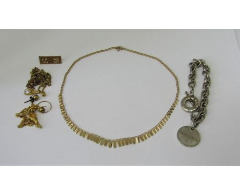 Vintage 9ct Cleopatra style fringe necklace, 4.2g and a Tiffany style costume bracelet, etc 