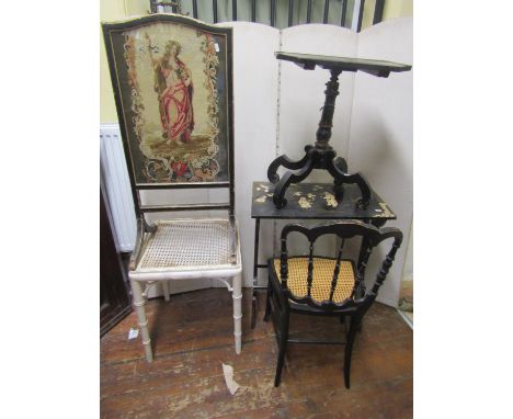 A small collection of furniture to include a 19th century firescreen in a black and gilt frame, with hand worked tapestry pan