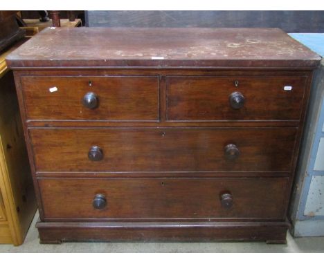 A low Victorian mahogany chest of two short over two long drawers set on a moulded plinth, 104 cm wide x 78 cm in height, tog