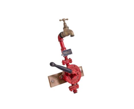 With bronze tap attachment and wooden handle, by repute a period forecourt item. 50cm tall. For more information, please cont