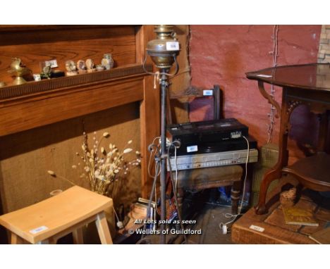 VICTORIAN BRASS AND WROUGHT IRON STANDARD LAMP