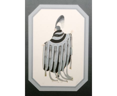 ERTE (ROMAIN DE TIRTOFF) (RUSSIAN) (1892-1990) - Fashionable lady dressed in tasselled gown and ostrich feather hat, pochoir 