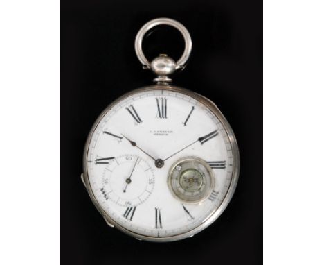 A late 19th Century Swiss open faced key wind pocket watch the white enamelled dial with Roman numerals and subsidiary second