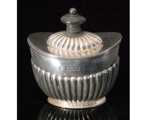 A Victorian hallmarked silver boat shaped tea caddy with part fluted decoration, length 9cm,  London 1898, Josiah Williams & 