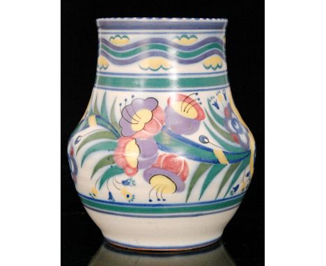 A large 1930s Carter, Stabler, Adams Poole Pottery vase decorated in the XE pattern with stylised flowers and foliage painted