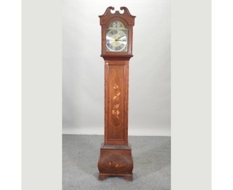 A walnut and marquetry inlaid longcase clock, 210cm high