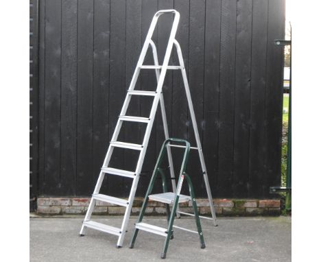 An aluminium step ladder, 196cm, together with another smaller