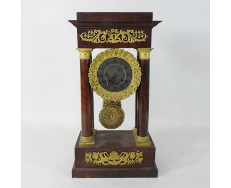 A Regency mahogany portico clock, 45cm high