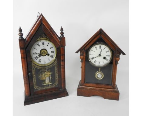 A Victorian mahogany cased mantel clock, 39cm high, together with another smaller