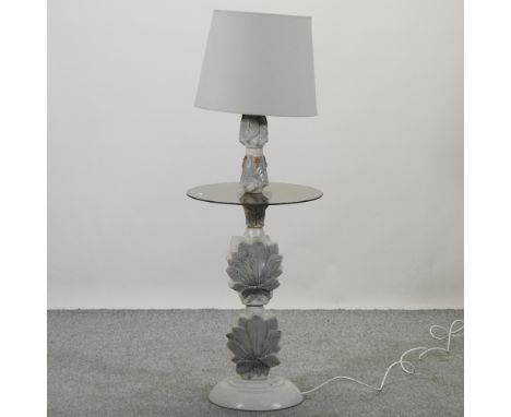 A 1970's Bernard Rooke pottery standard lamp, decorated with moths, 152cm overall