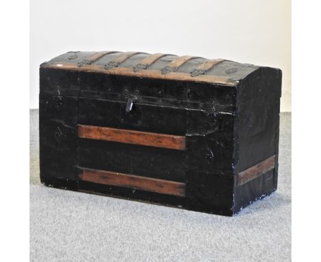 A 19th century wooden bound dome top trunk, 87cm