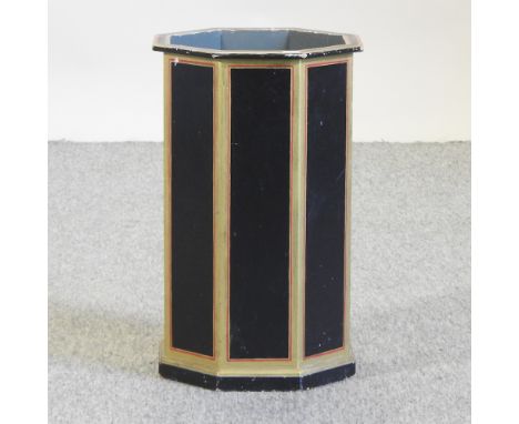 A black and gilt painted octagonal stick stand, 49cm high