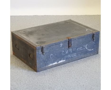 A military campaign trunk, inscribed Capt GMB White IE, 92cm