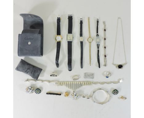 A collection of five vintage wristwatches, together with a collection of costume jewellery