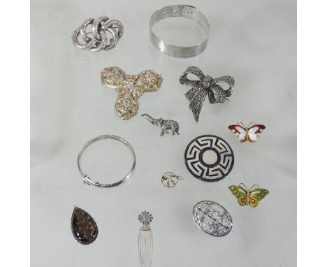 A Norwegian silver brooch, together with a silver bangle, another smaller, two Norwegian silver butterfly brooches and other 