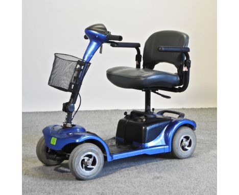 A blue electric mobility scooter