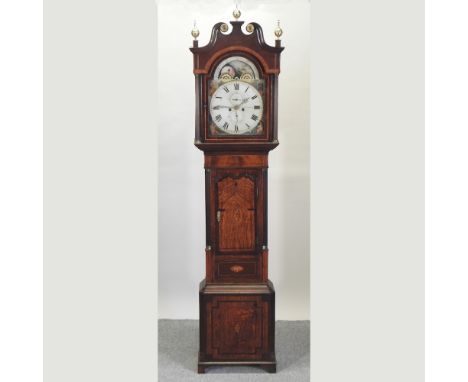 A late George III oak and mahogany cased longcase clock, the painted dial with a moon phase, signed signed Jno Taylor, Birmin