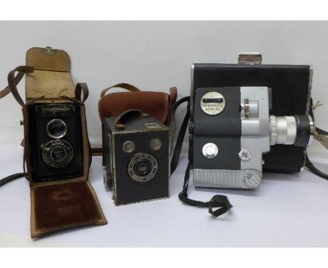 Two cameras; Voigtländer, Brownie Junior and a Sankyo Auto 4x cine camera, (3)