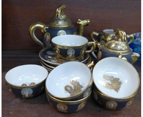 A six setting Satsuma tea service, some a/f