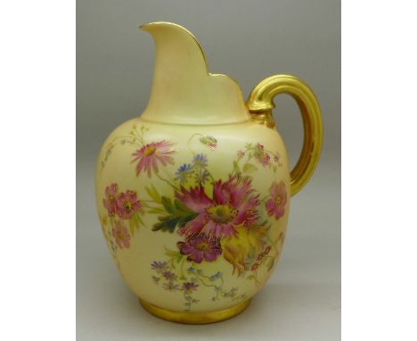 A Royal Worcester blush ivory floral decorated jug, 1094, 20cm