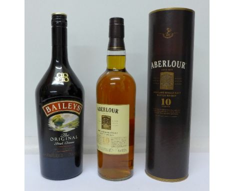 Two bottles; Aberlour Single Malt Scotch Whisky and Bailey's The Original Irish Cream