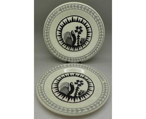 Two Royal Worcester Scottie Wilson plates, one with small chip to rim, 16cm