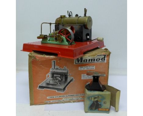 A Mamod S.E.3. Twin Cylinder Superheated Steam Engine, with box and a S.E.L. Model Circular Saw, boxed